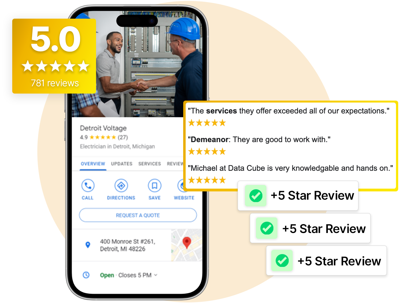 QuoteIQ Review Multiplier generates 5-star Google Business Profile reviews automatically after invoice payment