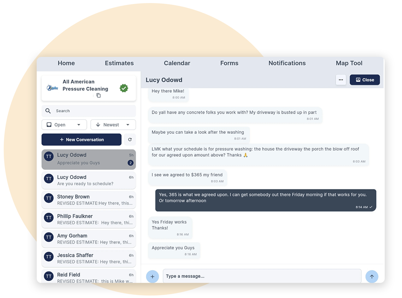 Concrete Contractor Software In-App Client Messaging