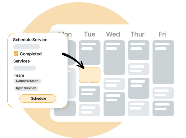 QuoteIQ EmployeeHub dispatching view showing crew assignment to scheduled jobs with customer details and service information