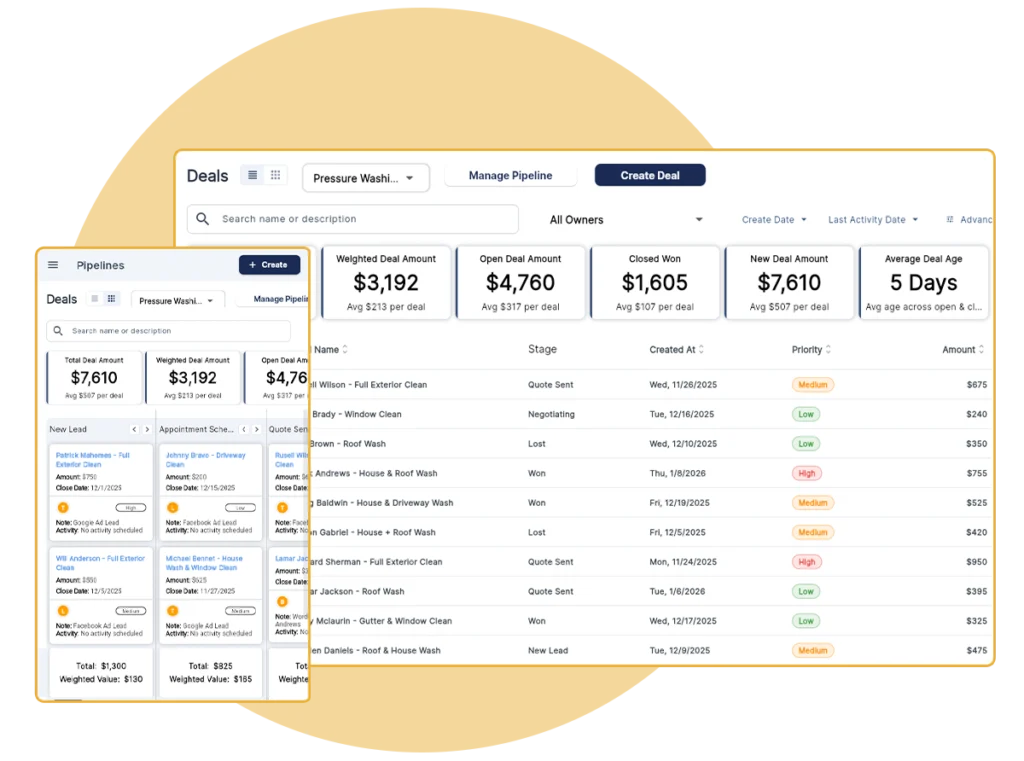 QuoteIQ Kanban board view and list view for pipeline management with redesigned deal cards