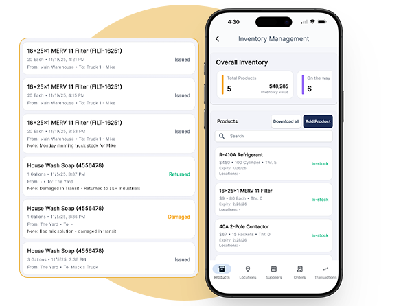 QuoteIQ mobile inventory access with stock checking, truck inventory view, and real-time sync